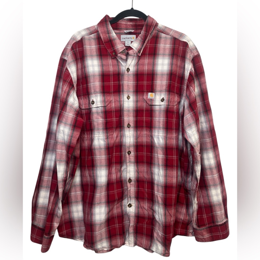 Carhartt Shirt Mens 2XL Relaxed Fit Long Sleeve Work Red Plaid Button Up Shirt